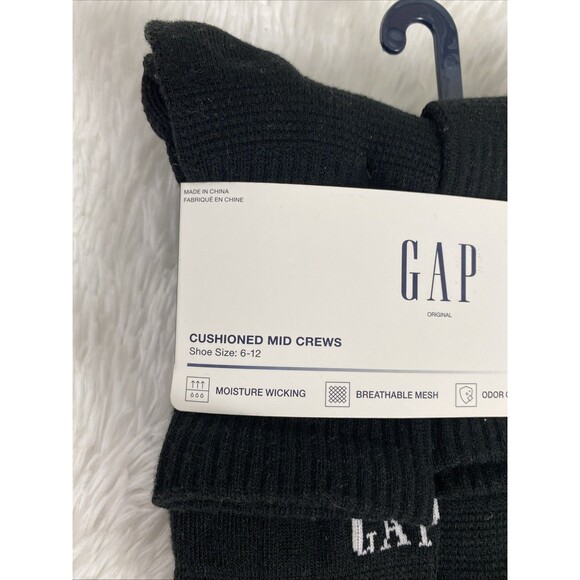 Gap Socks Men 6 Pair Black Cushioned Mid Crew Shoe Size 6-12 Activewear Athletic - Picture 2 of 9